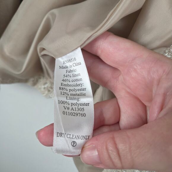 Coldwater Creek Beige Floral Embroidered Linen Blend Two-Button Blazer Size XL - Picture 8 of 10